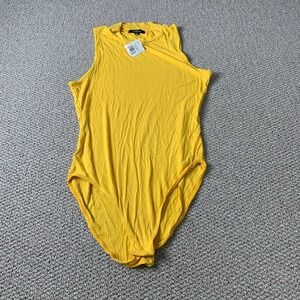 Ambiance Womens Bodysuit Size Large Mustard Yellow Ribbed Mock Neck Sleeveless 2
